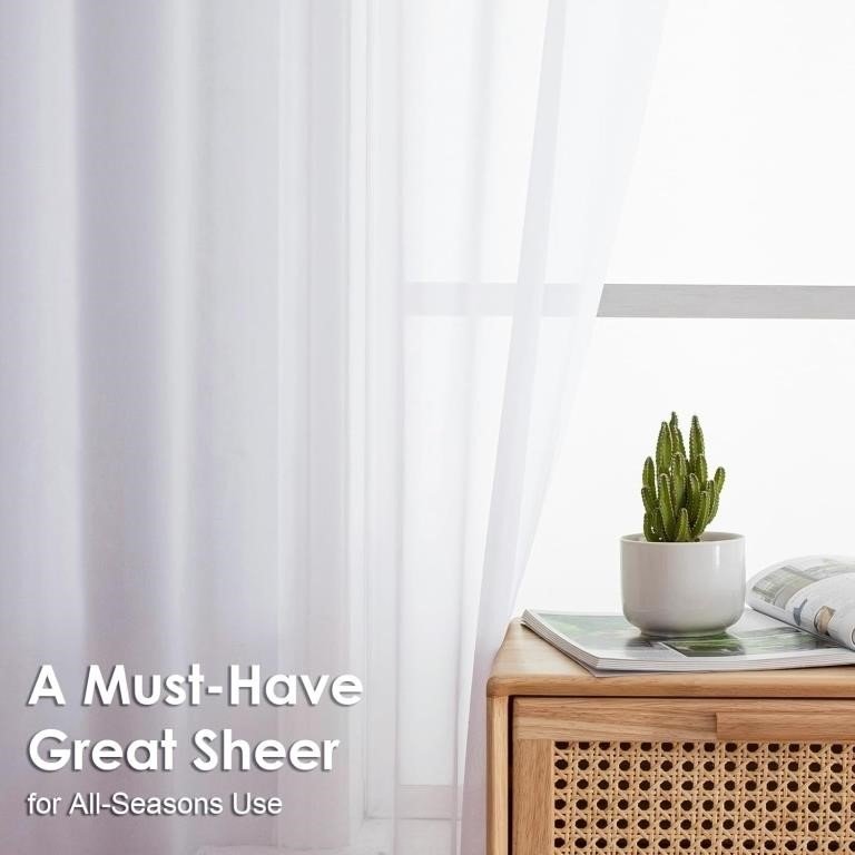 OVZME Sheer White Curtains 108" Inch Length 2 Pan thumbnail