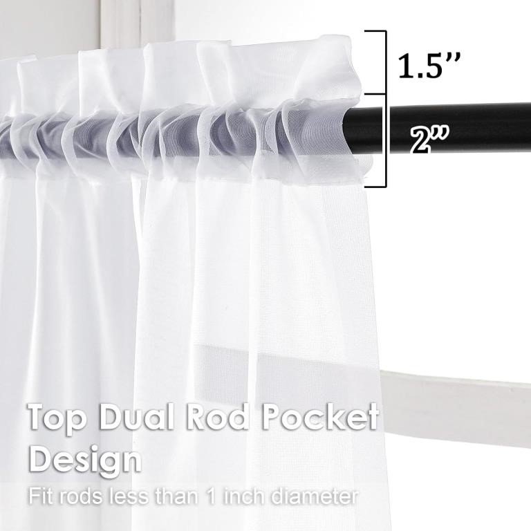 OVZME Sheer White Curtains 108" Inch Length 2 Pan thumbnail
