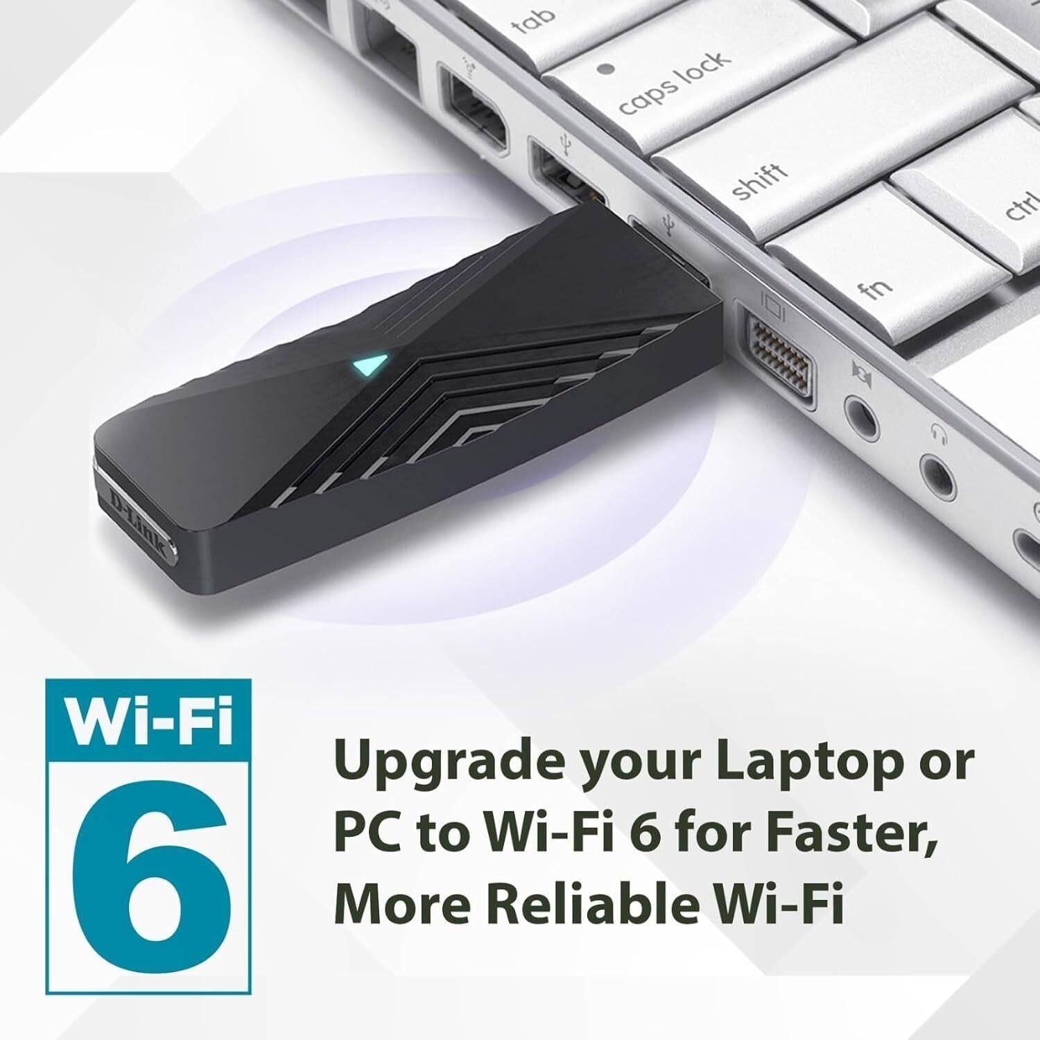 D-Link USB WiFi 6 Adapter AX1800 USB 3.0 Dual Band Long Range thumbnail
