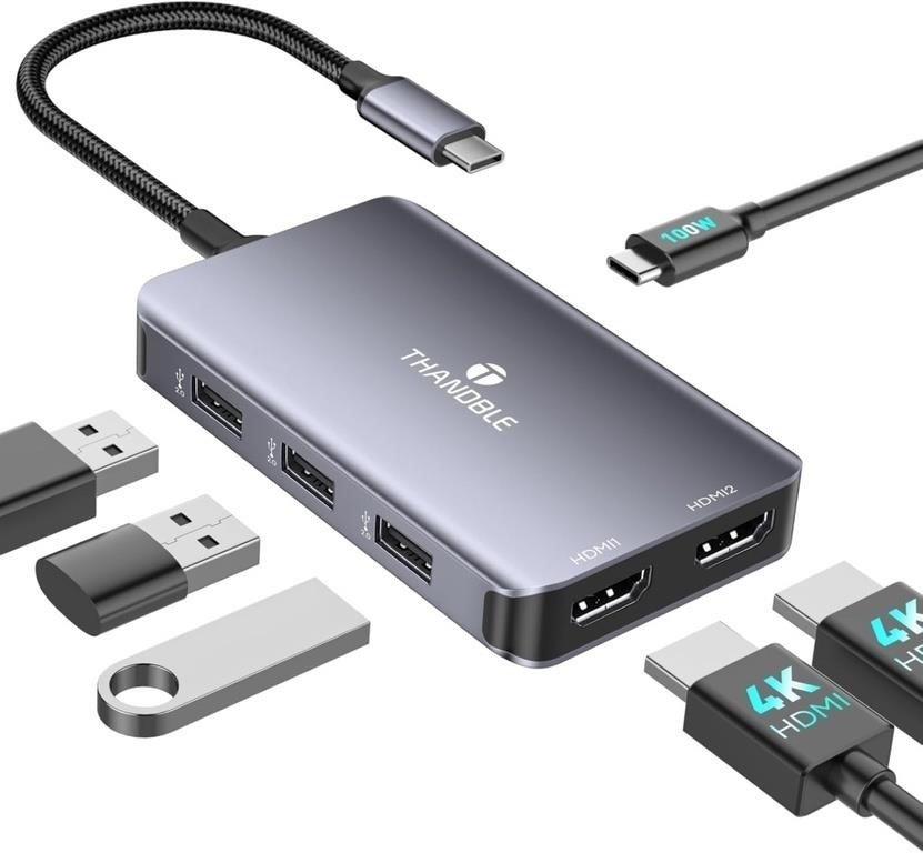 USB C to Dual HDMI Adapter, 6 in 1 Docking Station