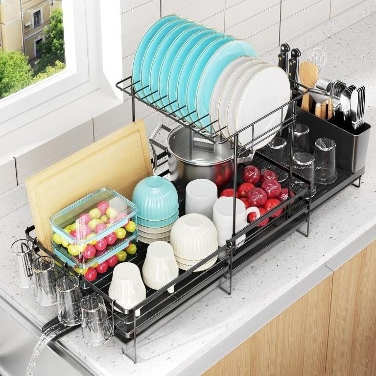 2 Tier Large Dish Drying Rack, Expandable Dish Rack