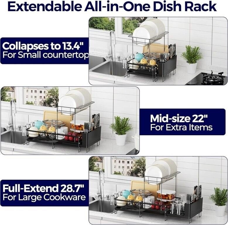 2 Tier Large Dish Drying Rack, Expandable Dish Rack thumbnail