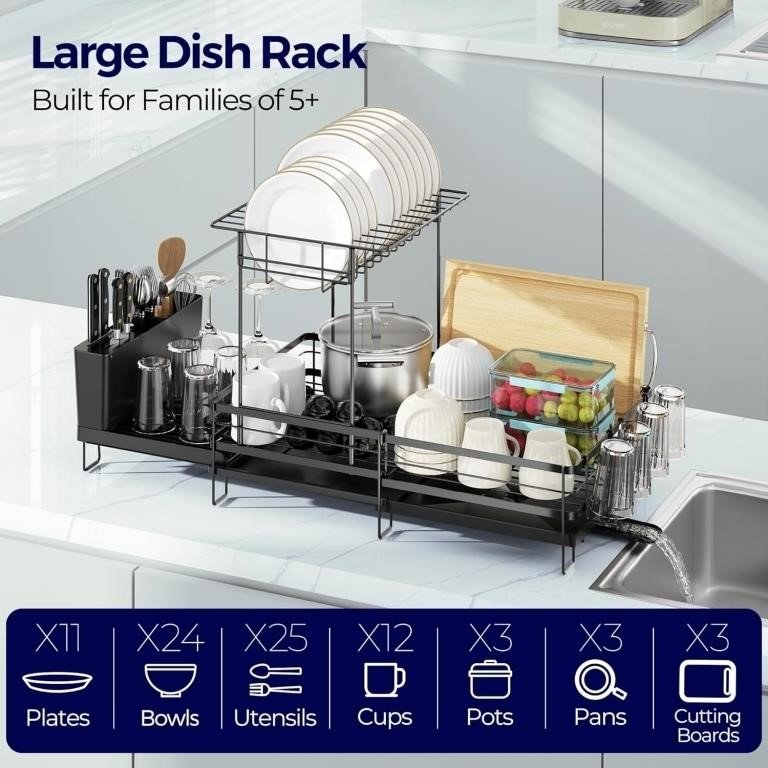 2 Tier Large Dish Drying Rack, Expandable Dish Rack thumbnail
