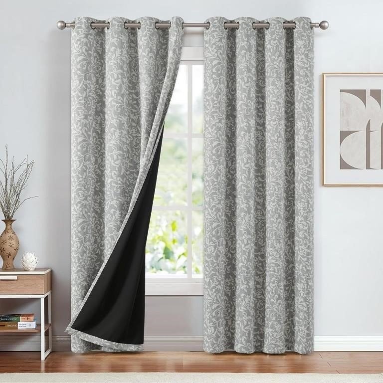 Vangao Grey 100% Blackout Curtains 84 Inches Long thumbnail