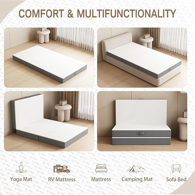 Tri-Fold Memory Foam Mattress, 6 inch Single Folding Mattress