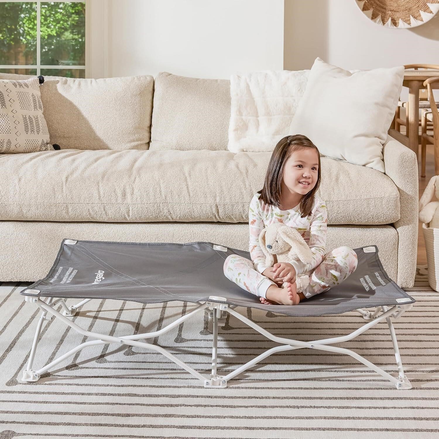 Gray and White My Cot Portable Toddler Bed