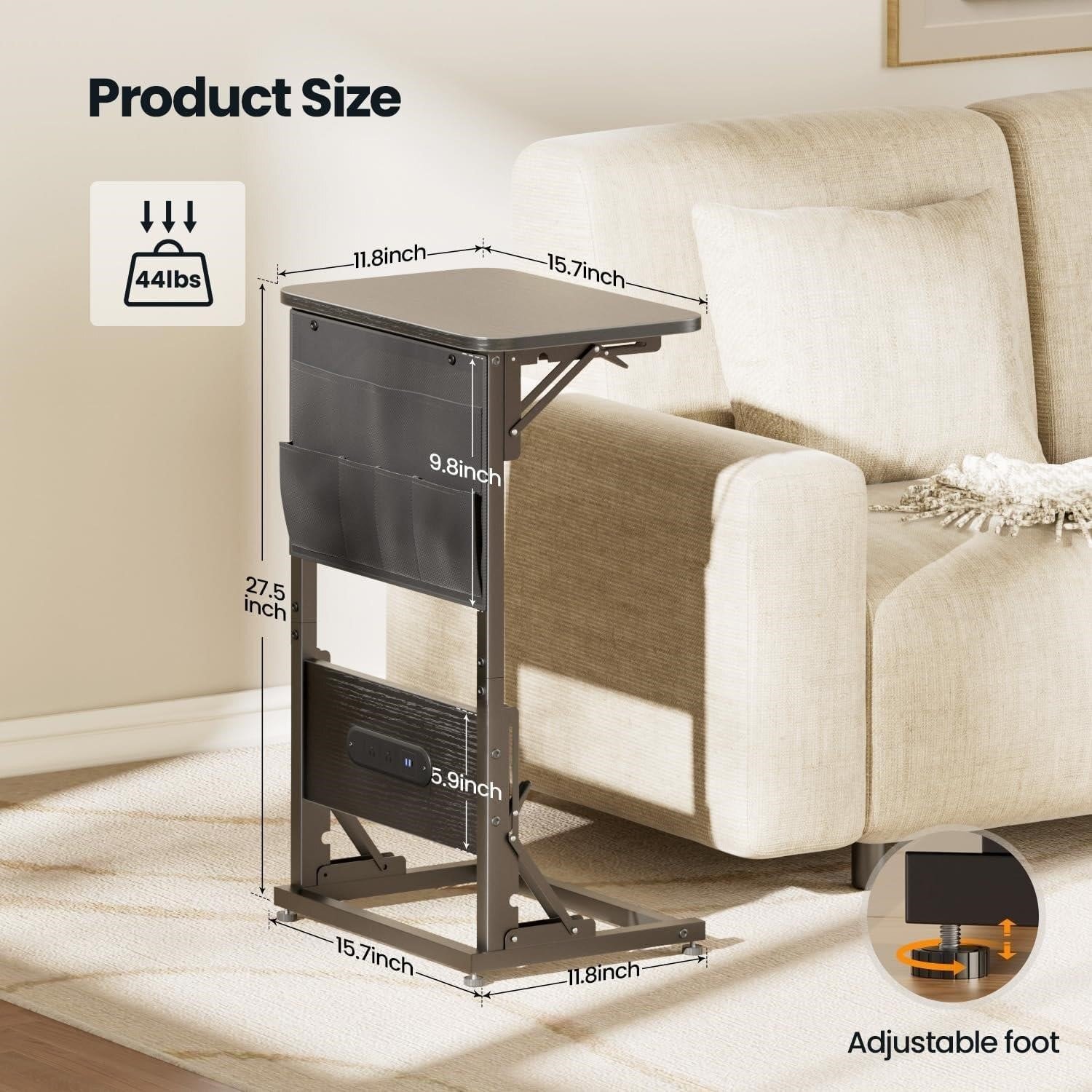 C-Shaped End Table with Charging Station & Storage Bag thumbnail