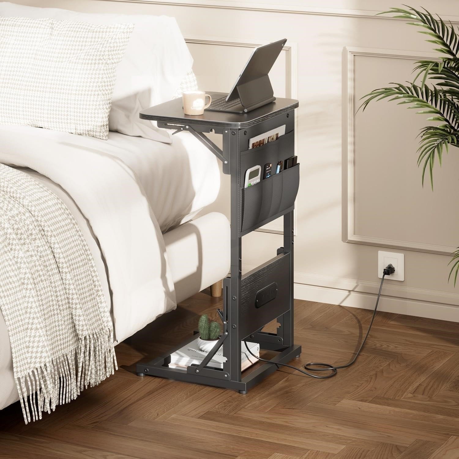 C-Shaped End Table with Charging Station & Storage Bag thumbnail