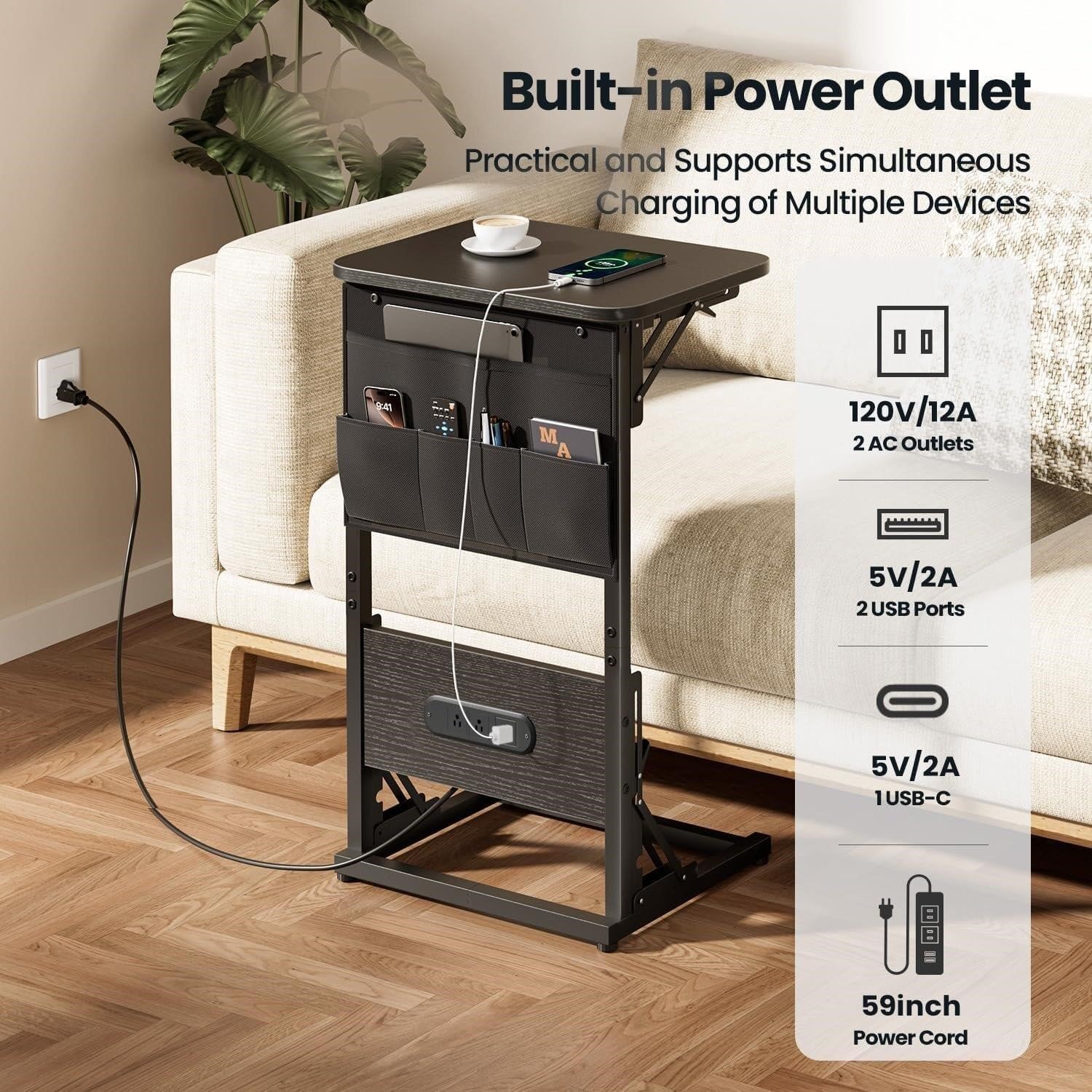 C-Shaped End Table with Charging Station & Storage Bag thumbnail