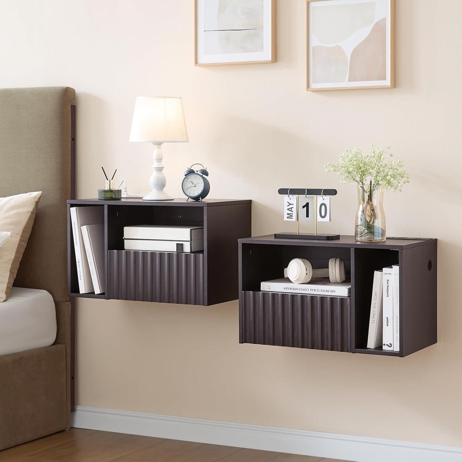 Floating Nightstand Set of 2 (1Ivory +3Brown+ 1 White) thumbnail