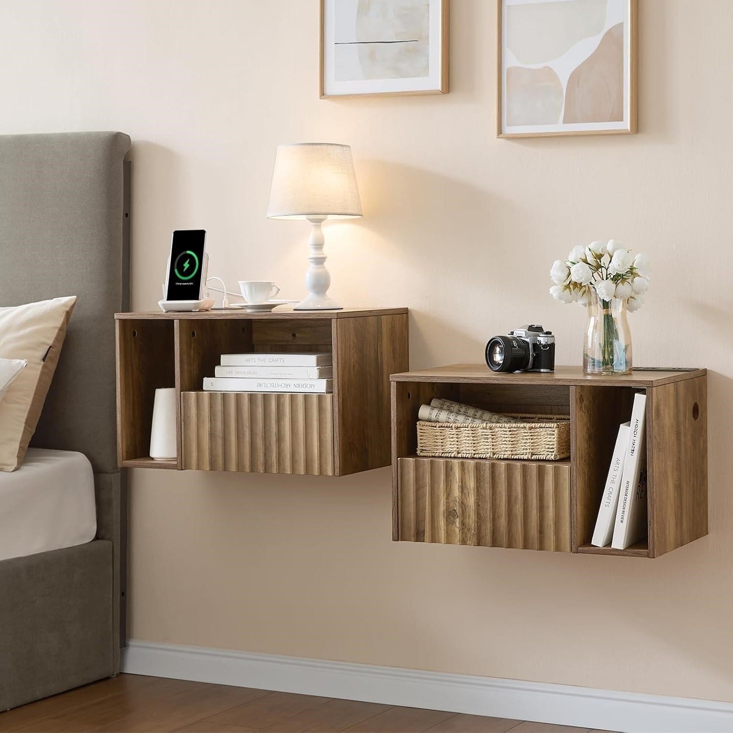 Floating Nightstand Set of 2 (1Ivory +3Brown+ 1 White) thumbnail