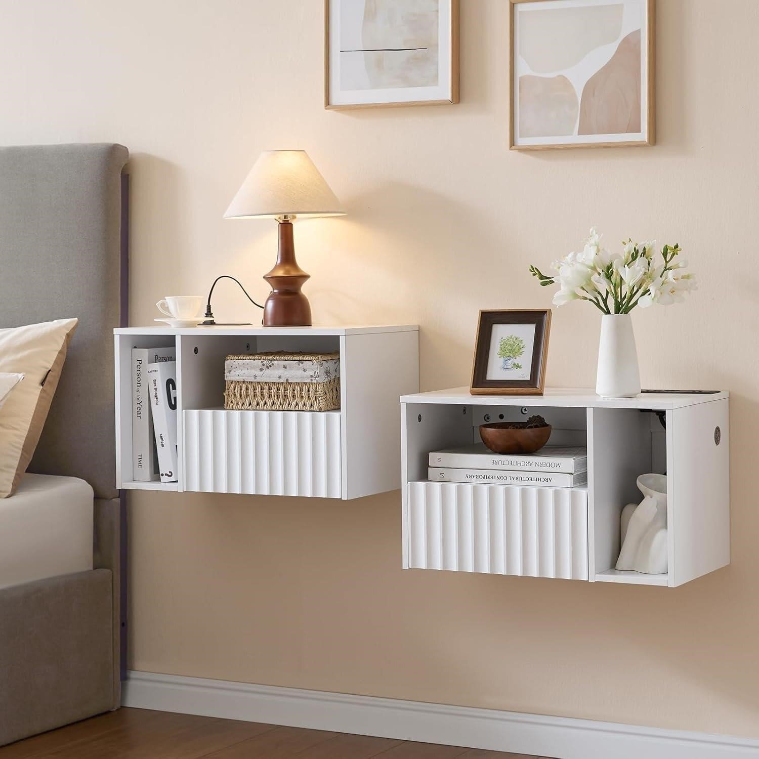 Floating Nightstand Set of 2 (1Ivory +3Brown+ 1 White) thumbnail