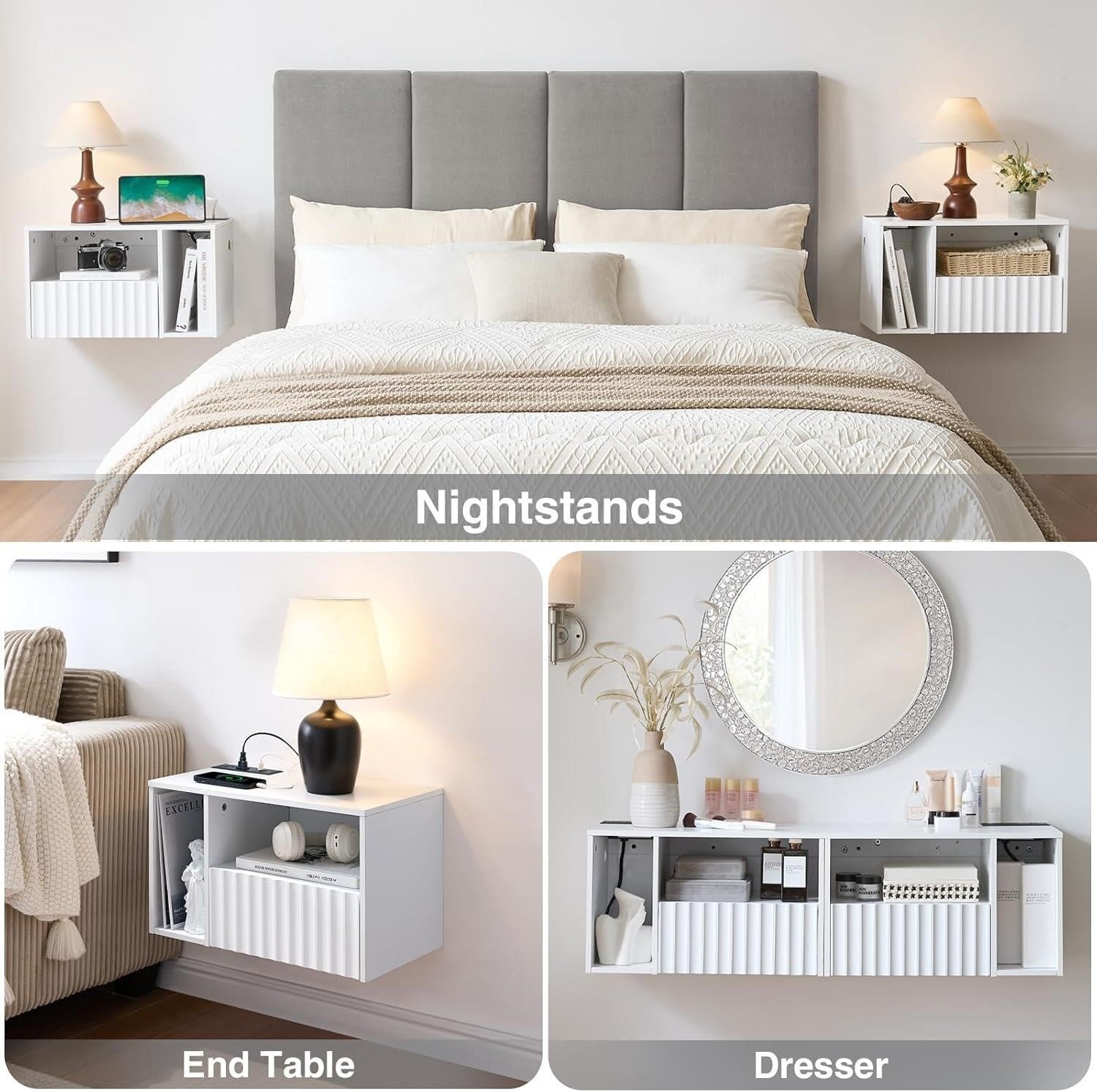Floating Nightstand Set of 2 (1Ivory +3Brown+ 1 White) thumbnail