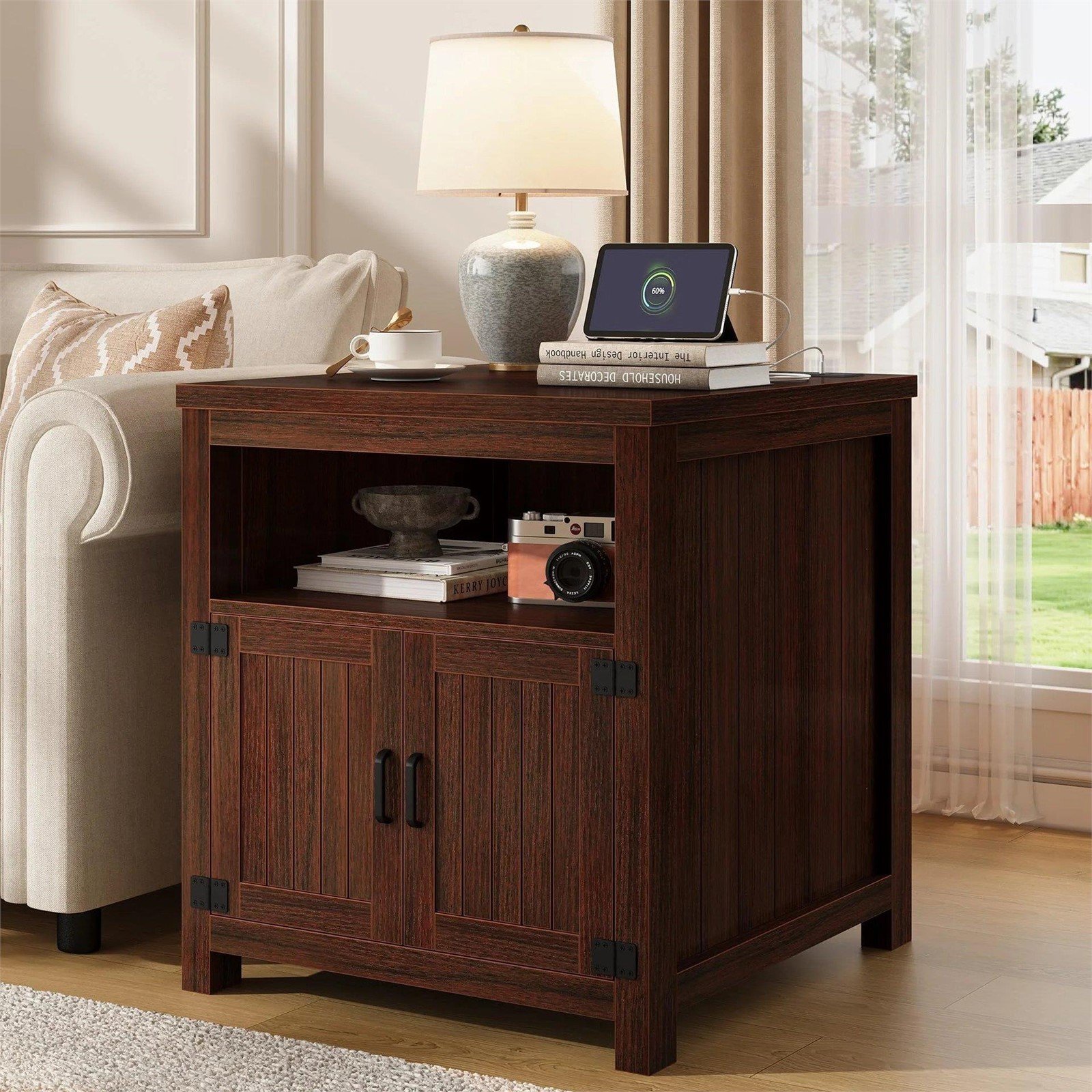 Farmhouse End Table with Storage Cabinet