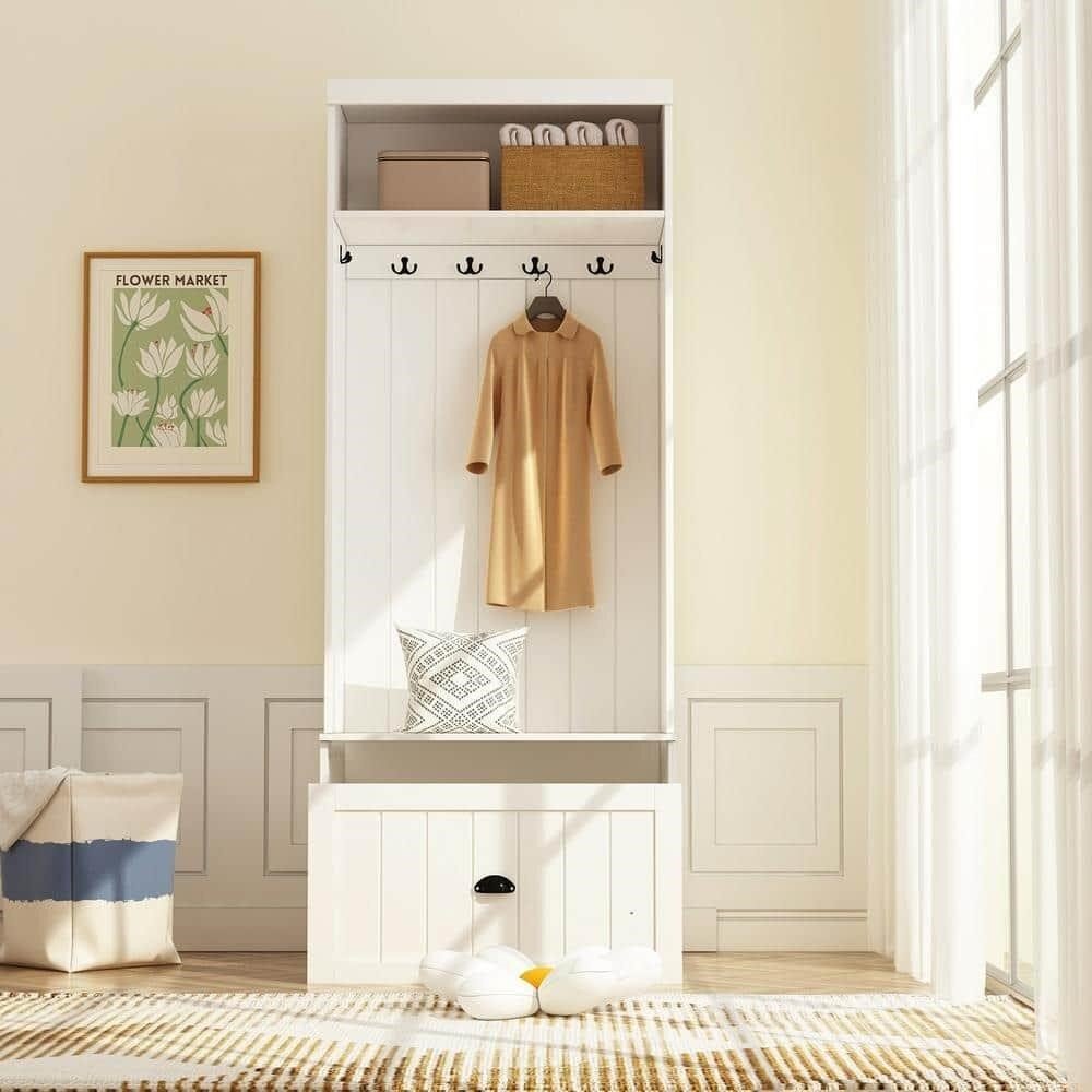 White Wood Shoe Storage Bench thumbnail