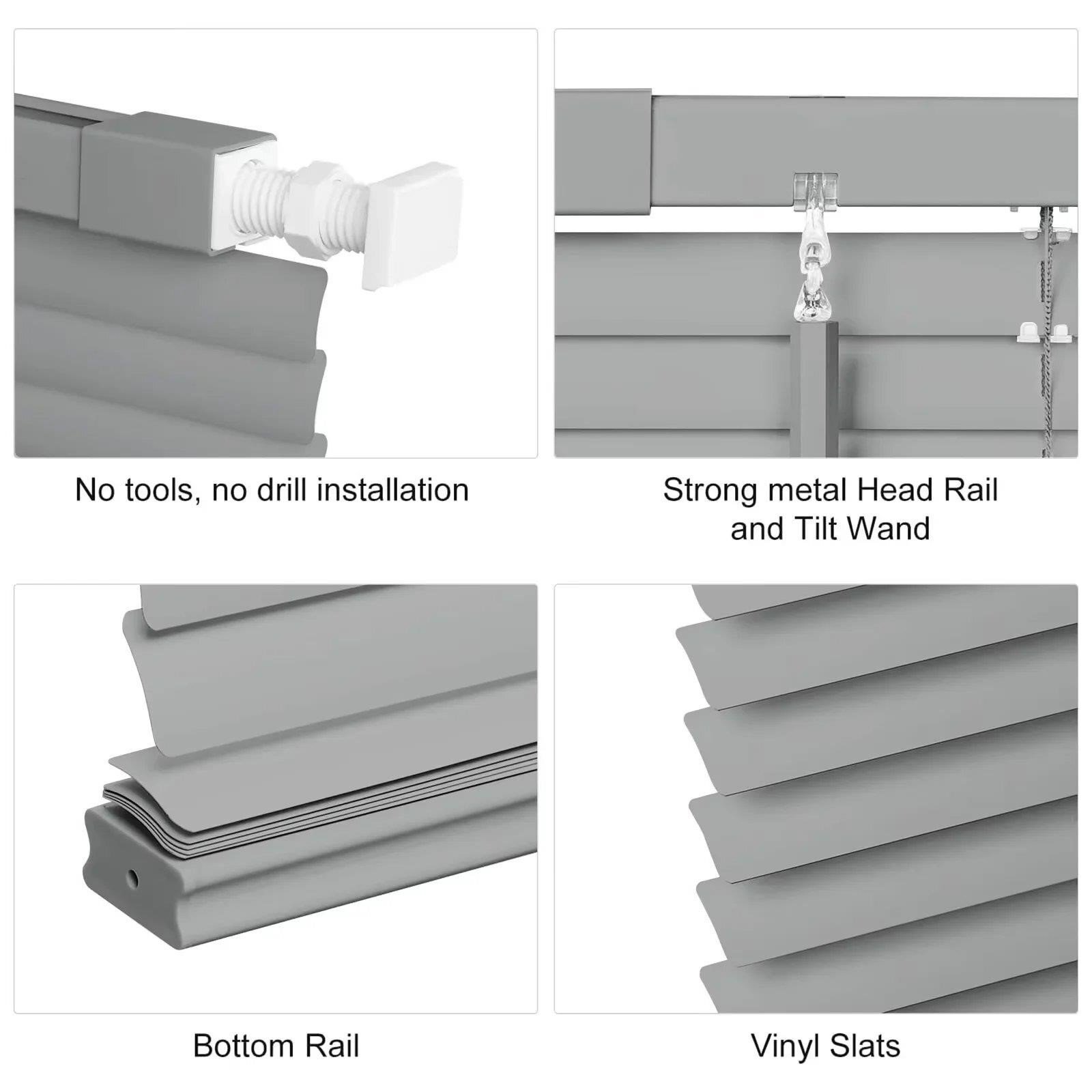 Gray Curtain No-Drill Cordless Mini Blinds 43" x 4' (qty2) thumbnail