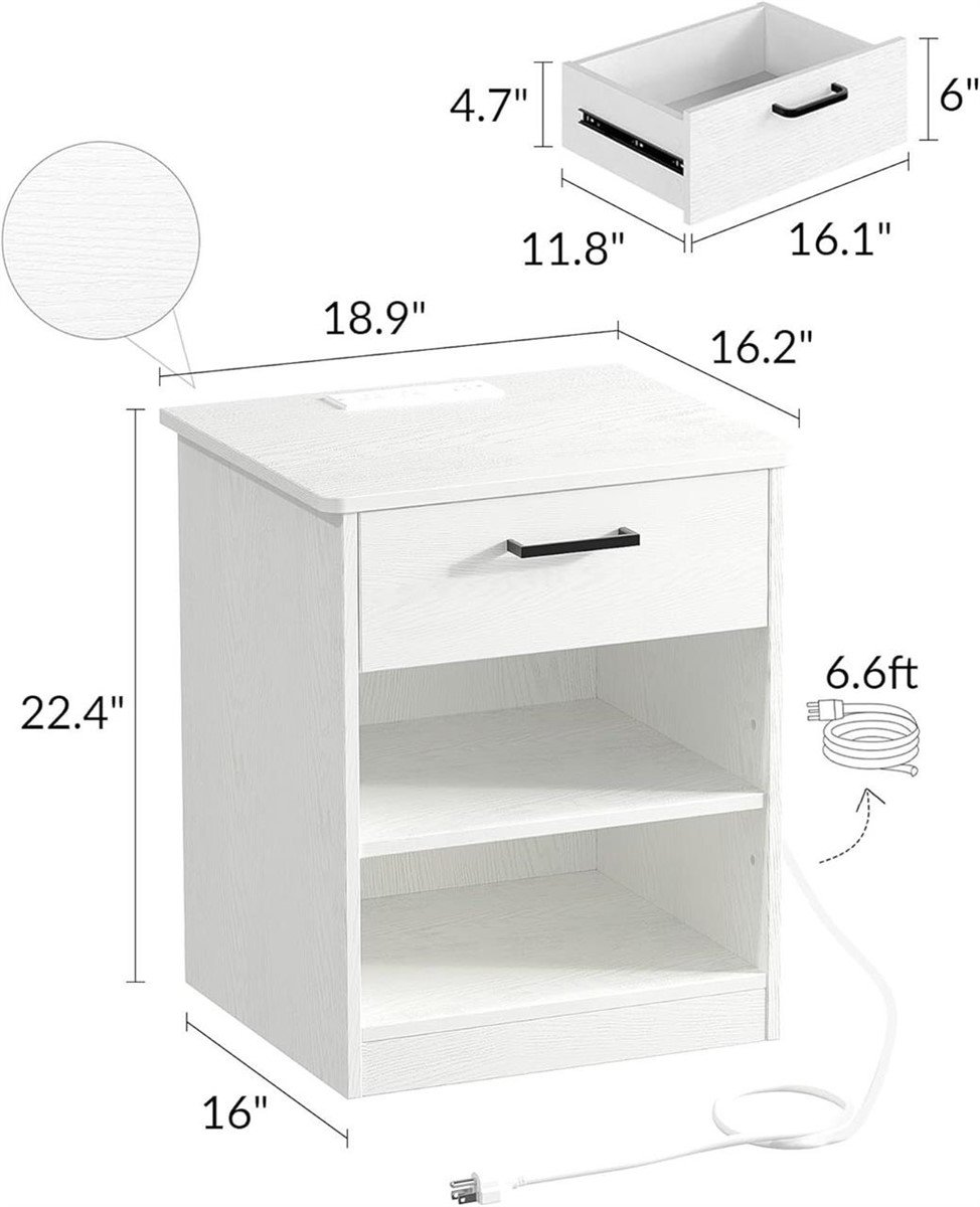 White Nightstand with Charging Station thumbnail