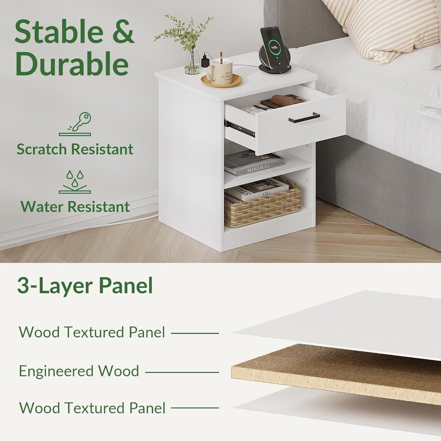 White Nightstand with Charging Station thumbnail