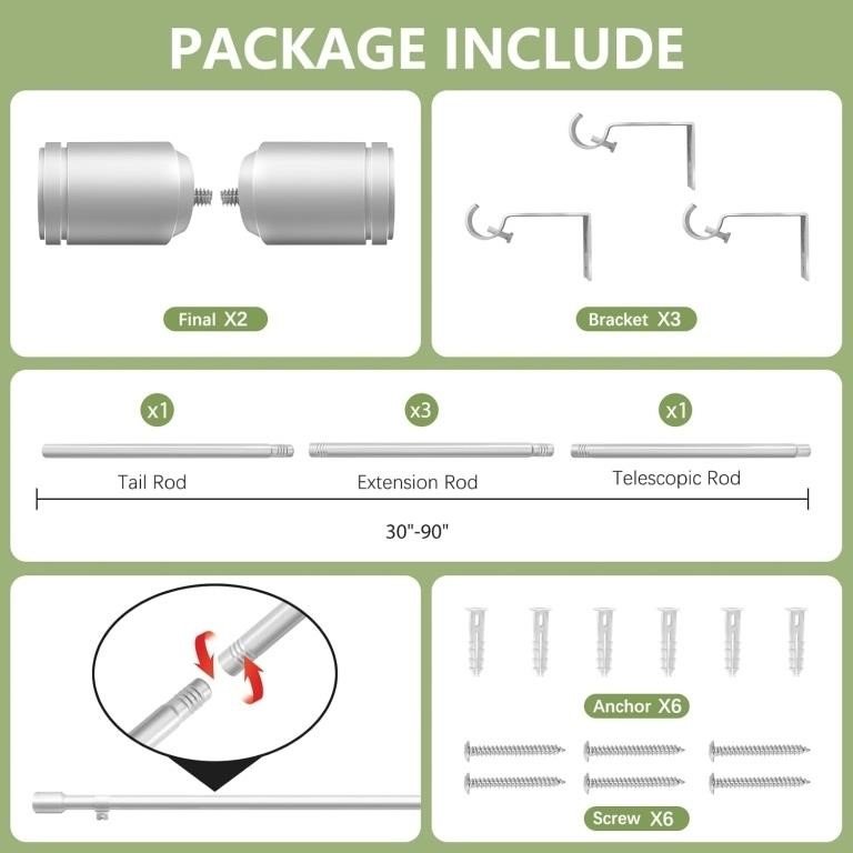 Diameter Curtain Rods 30-90 Inch, for 30-84 thumbnail