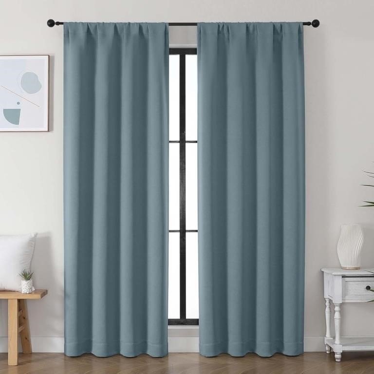 Simplebrand Ava Stone Blue Blackout Curtains for Bedroom