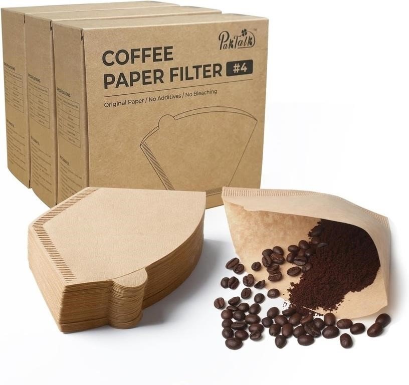 PakTalk 300 Count Cone Coffee Filters #4, Natural thumbnail
