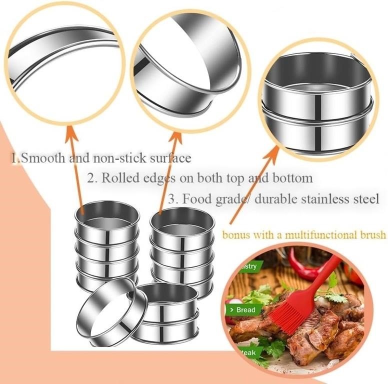 DATANYA 12Packs 4 Inch English Muffin Rings Crumpet thumbnail