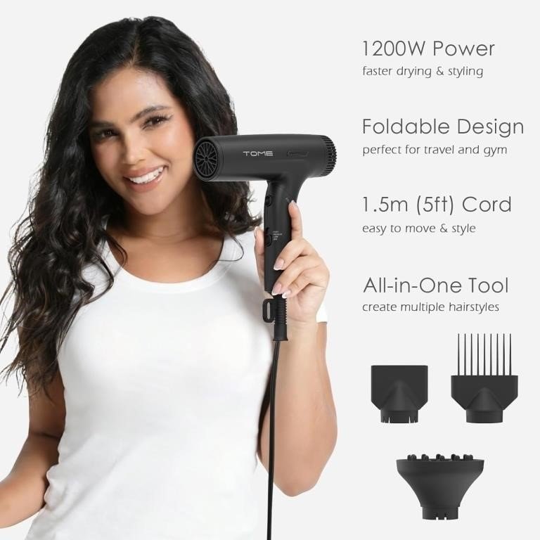 TOME Dual Voltage Travel Hair Dryer, Foldable Blow thumbnail