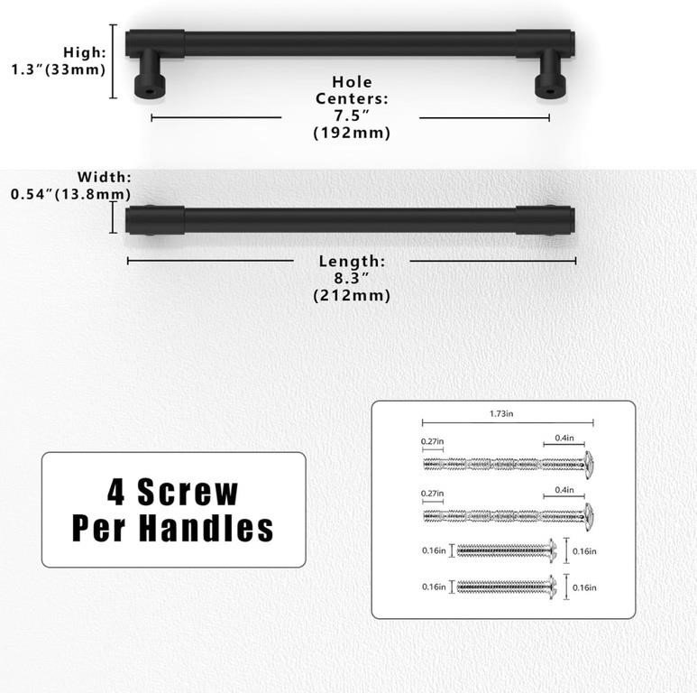 10 Pack Matte Black Cabinet Pulls 7.5 Inch(192mm) thumbnail