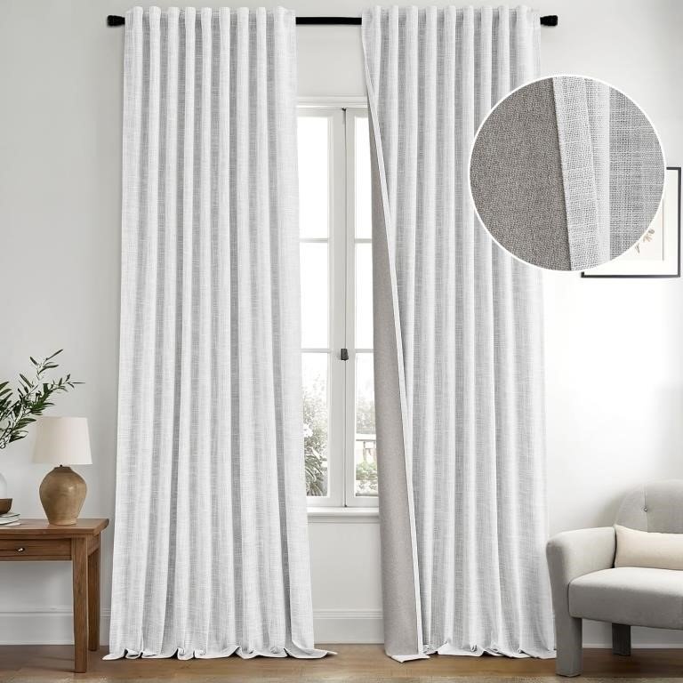 MIULEE 100% Blackout Linen Curtains 120" Length