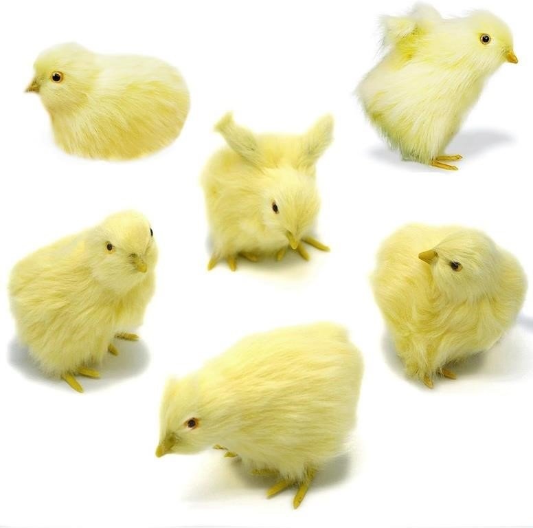 Set of 6 Realistic Yellow Furry Baby Chicks