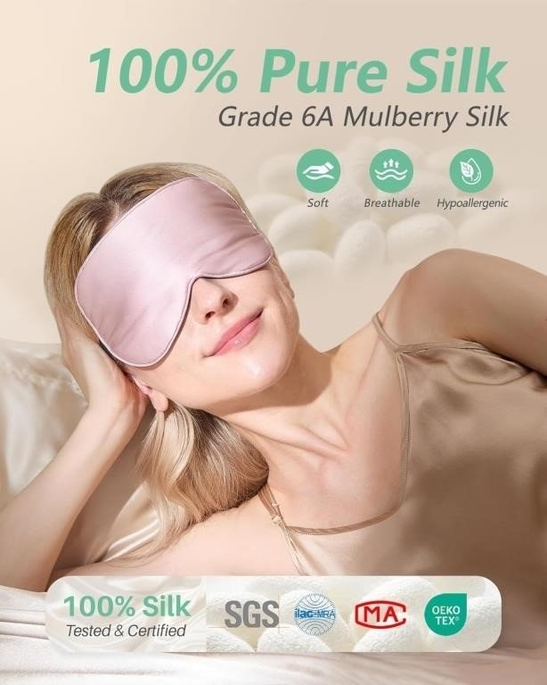 BeeVines Silk Sleep Mask, 2 Pack 100 Real Natural thumbnail